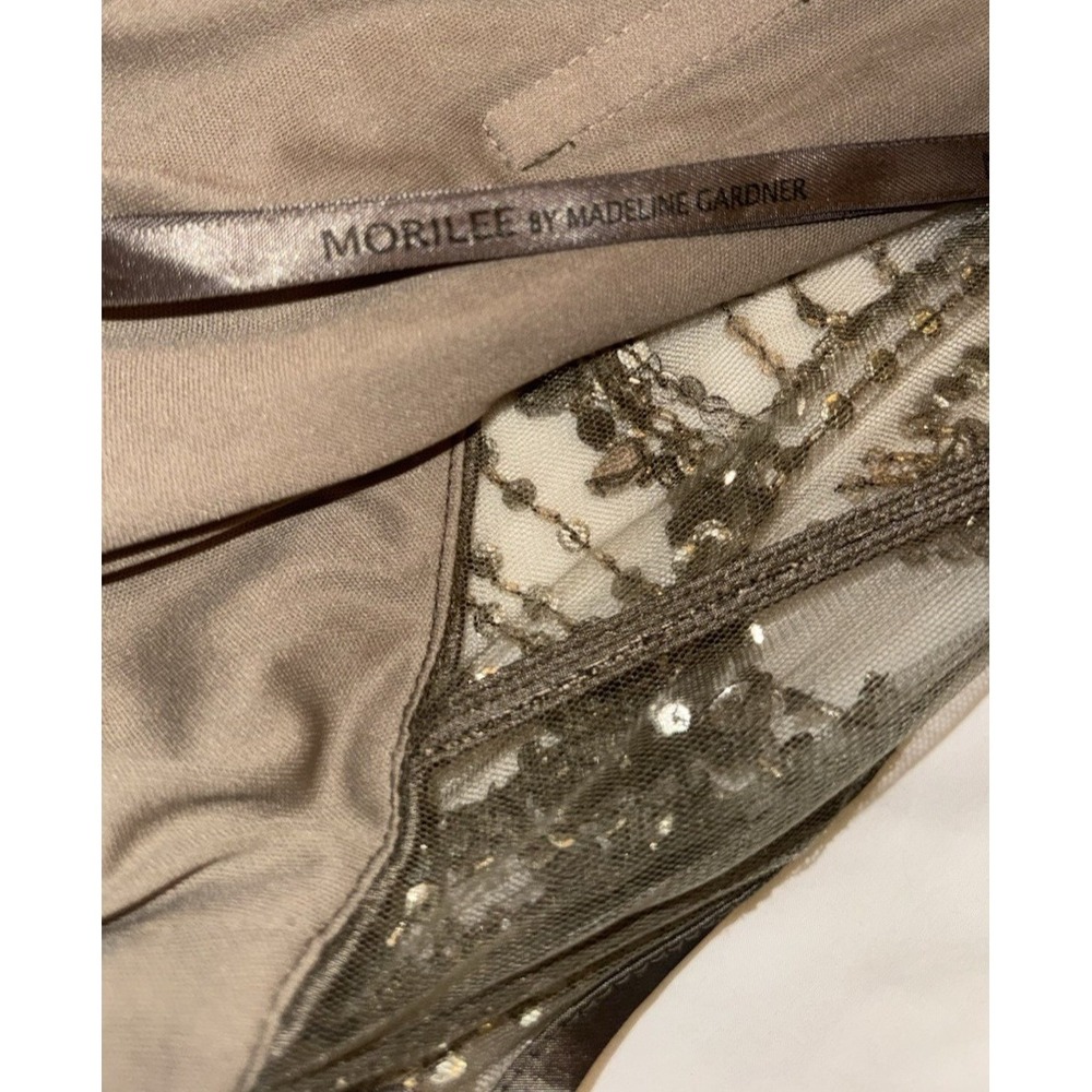 Morilee Madeline Gardner Taupe Formal Beaded Gown Halter Dress‎ Sz 6 Black Tie - Picture 13 of 16